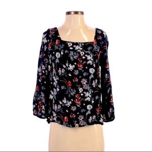 Lucky Brand | Floral Print Navy Blue Blouse Long Sleeve Top New With Tags